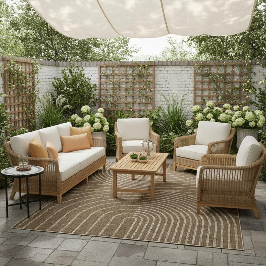 Modern Geometric Easy Jute Washables, Contemporary Rainbow Soft Non Slip Non Shedding Indoor Outdoor Carpet For Patio Living Room - 棕色 - 查看 1