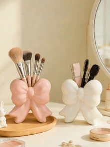 1pc Cute Bow-Shaped Nordic Style Dressing Table Brush Holder - High-Performance, Multi-Functional Pen Holder And Ornament Design. Elegant Makeup Brush Storage, Suitable For Girls, Students, And Women. Creative Decorative Design, Also Suitable For Offices, Home Decor, And Storage Space. - Multicolor - View 2