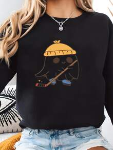 Truco O  De Lienzo Personalizado: Diseño De Patinador Fantasma / Hockey Sudadera - Negro - Ver 2