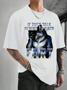 1 Pcs Casual 100% Cotton Men Soft Short Sleeve Tee, Funny Cool Wolf Meme Slogan Graphic Print For Summer Street Travel Concert Daily Party Outfits - 白色 - 查看 8