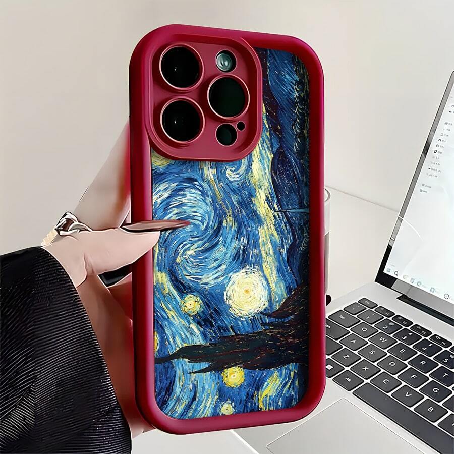 Esta funda de teléfono Van Gogh Starry Night es compatible con Apple  16E/15/14/13/12/11/Pro/PLUS/Pro Max/MINI, S/A/M/NOTE, S/G/EDGE/E, Transition Spark/HANTOM/CAMON/INFINIX, Honor 400/PLAY/X/Y, OPPO Reno/A/F, 14/Redmi/POCO/NOTE y otros modelos. Está hecha de TPU transparente, simple, elegante y duradero. Es ideal para San Valentín, Halloween, Navidad, para uso personal o como regalo. - Burdeos - Ver 1