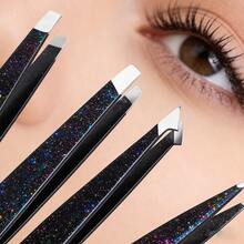 2026新款星空系列不锈钢精密镊子，黑色96齿眉镊，不锈钢眉镊，斜尖头，眼睑胶带，脱毛镊 - 彩色 - 查看 3