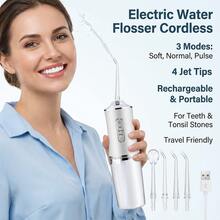 Rechargeable Electric Water Flosser Cordless Portable Oral Irrigator Dental Water Jet Professional Teeth Cleaning System With 3 Modes 4 Jet Tips For Deep Cleaning And Oral Health Improvement - Multicolor - View 1