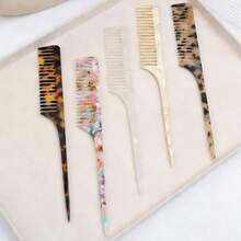 1pc Minimalist Marble Texture Long Handle Pointed Tail Comb - High-End Leopard Print Detangling Comb - Vintage Pointed Tail Anti-Static Smooth Hair Comb With Dense Teeth - Suitable Household Hair Styling Pointed Tail Comb ,Hair Styling Kit ,Hair Tool Kit Woman Accessories - Multicolor - View 11