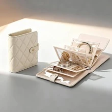 1个PU材质首饰收纳袋，项链耳环整理盒，带手表隔层，便携式拉链首饰盒，旅行配件，返校必备，化妆间装饰 - 彩色 - 查看 9