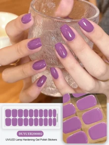 Miếng dán móng tay dạng gel Ured, gel nền trong suốt, 20 miếng/gói, cần đèn UV, chất lượng salon, bền lâu, ES20 bán sỉ xuyên biên giới, kiểu dáng giống miếng dán móng tay Red Book. - Màu tím hoa cà - Xem 8