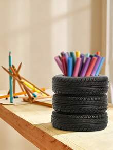 Tire-Shaped Pen Holder - Modern Black Desktop Organizer, Suitable For Ballpoint Pens And Markers, Lightweight And Durable, Ideal For Office Or Home Workspace, Office Supplies, Home Decor, Perfect Gift - Multicolor - View 7