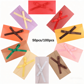 50/100pcs Multicolor Bow Self-Sealing Pearl Paper Envelopes With Glossy & Ribbon Bows - Elegant For Invitations, Wedding, Birthday, Christmas, For Business, Parties - Pearl Sheen For Gift Cards,