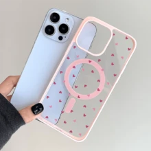 1 Piece, Heart Pattern, Simple And Stylish Phone Case, Magnetic Structure, Suitable For IPhone 11/12/13/14/15/17/Air/Pro/Plus/Pro Max And Galaxy S22/223/S84/S25/Ultra/FE/EDGE Models, Supports Wireless Charging Function. Suitable As A Gift For Friends, It Can Also Be Used For Special Occasions Such As Christmas, New Year, Valentine's Day, Etc. - Pink - View 2