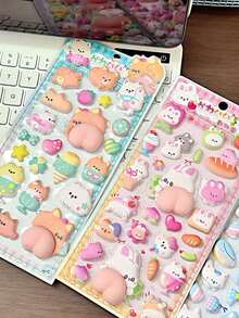 3D Squeeze Toy Stickers, Cute Cartoon Animal Baby Educational Handmade Decorative Phone Stickers