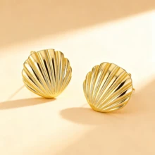 A Pair Of Elegant And Delicate Shell-Shaped Earrings, Stylish Design. Everyday Wear For Holiday Parties - 金色 - 查看 3