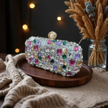 Modische, Bunte Clutch-Tasche mit Kristallnieten, glänzende Abendtasche für Partys, mit Strass verzierte Abendkleid-Handtasche - Verschiedenfarbig - Übersicht 2