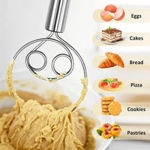 丹麦式面团搅拌器，不锈钢手持式面包搅拌器，荷兰式面团刮刀，双孔快速搅拌器，适用于烹饪、搅拌、打发、烘焙，适用于餐厅、餐车/面包店，用于制作面包、披萨和糕点，符合人体工程学设计，易于揉捏和混合，可用作酸面团烘焙工具