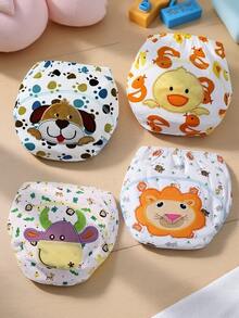 4 piezas de pantalones de entrenamiento reutilizables para niños pequeños, con diseños bordados lindos, transpirables y resistentes al agua, aptos para uso en exteriores - Multicolor - Ver 1