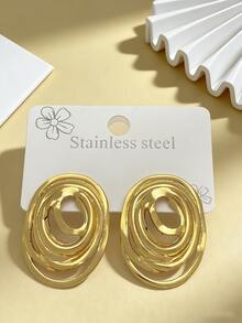 Women's Gold Geometric Earrings, Women/Girls Thick Gold Earrings, Gold-Plated Water Drop Earrings, Swirl Line Spiral Earrings, Thick Gold Metal Earrings, Wedding Earrings, Gold-Plated Stainless Steel Square Water Drop Earrings - Multicolor - View 5