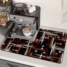 1/10 piezas Alfombrilla de secado de estilo bohemio, rejilla de secado, alfombrilla para máquina de café. Esta alfombrilla de secado presenta líneas geométricas abstractas y patrones circulares, combinando elementos profundos de rojo, marrón, negro y plata para crear un ambiente artístico retro. Adecuado para encimeras de cocina y barras de café, este accesorio de secado rápido, altamente absorbente y fácil de limpiar tiene un respaldo de goma antideslizante para proteger las superficies de la cocina. Un elemento esencial de decoración del hogar. - Multicolor - Ver 11