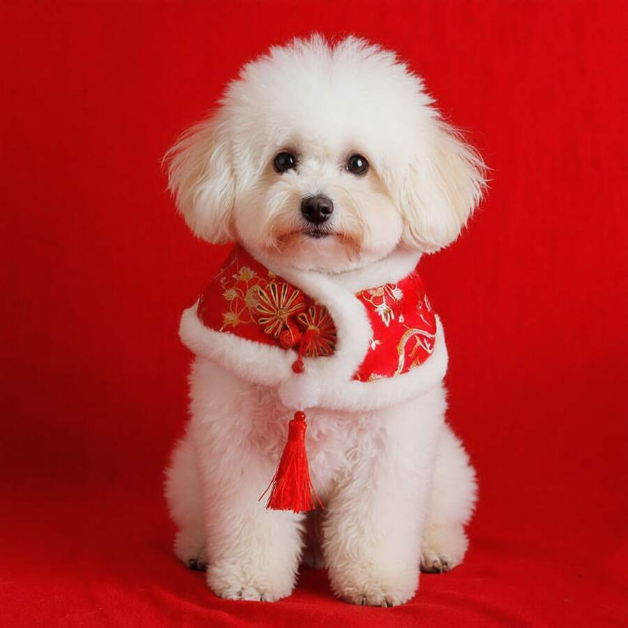 農曆新年寵物服飾,農曆新年狗狗項圈披肩,紅色節慶寵物披風,小狗節日裝扮,貓咪新年配件,流蘇寵物披肩,寵物拍照道具 - 紅色 - 查看 1