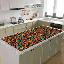 1/10 piezas Alfombrilla de secado de platos estilo bohemio, alfombrilla para máquina de café. Con un vibrante patrón geométrico en naranja, rojo, verde, azul y círculos concéntricos negros, creando un fuerte impacto visual. - Multicolor - Ver 12