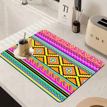 1/10pcs Bohemian Style Dish Drying Mat, Dish Drying Rack, Coffee Machine Mat. This Mat Features A Vibrant Geometric Pattern Including Diamonds, Triangles, And Colorful Stripes, Exuding A Charming Appeal. Suitable For Kitchen Countertops And Coffee Shops, Quick-Drying, Absorbent, And Easy To Clean. The Rubber Bottom Provides Anti-Slip Protection, Making It A Must-Have For Any Home Decor. - Multicolor - View 18