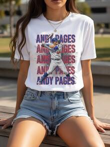MLBPA Andy Pages Los Angeles Dynamic Stance Design T-Shirt 100% Cotton Short Sleeve Crew Neck #44 Baseball Player Graphic Tee Sports Fan Apparel Novelty Gift For Men Women Unisex-1 - 白色4 - 查看 1