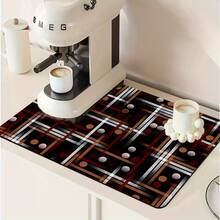 1/10 piezas Alfombrilla de secado de estilo bohemio, rejilla de secado, alfombrilla para máquina de café. Esta alfombrilla de secado presenta líneas geométricas abstractas y patrones circulares, combinando elementos profundos de rojo, marrón, negro y plata para crear un ambiente artístico retro. Adecuado para encimeras de cocina y barras de café, este accesorio de secado rápido, altamente absorbente y fácil de limpiar tiene un respaldo de goma antideslizante para proteger las superficies de la cocina. Un elemento esencial de decoración del hogar. - Multicolor - Ver 2