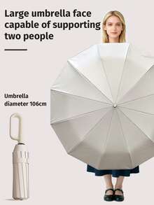 1 Pc Fully Automatic Umbrella, With Ring Handle For Easy Carrying, Sturdy Multi-Fiber Ribs, Double-Layer Windproof, Suitable For Car, Business And Travel, Multi-Fiber Combination, Multiple Colors Available, Unisex. (Due To Different Batches, The Umbrella Fabric, Rib Color, English Letter Pattern Design, Button Shape And Double-Layer Rib Color Are Randomly Matched. Please Understand Any Inconvenience Caused By This.) - Multicolor - View 10