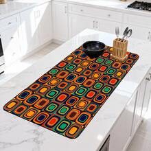 1/10 piezas Alfombrilla de secado de platos estilo bohemio, alfombrilla para máquina de café. Con un vibrante patrón geométrico en naranja, rojo, verde, azul y círculos concéntricos negros, creando un fuerte impacto visual. - Multicolor - Ver 11
