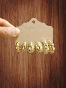 3-9 Pairs Thick Gold Tone Hoop Earrings Set, Low Allergy Thick Gold Earrings For Women - Gold - View 7