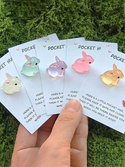 20/10pcs Glow-In-The-Dark Easter Bunny Pocket Pillow, Comes With 5pcs Inspirational Cards And 5pcs Glow-In-The-Dark Resin Rabbit Figurines, Cute Bunny Design, Inspirational Cards, Suitable As Gifts For Birthday, Wedding, Party, Easter, Mother's Day, Father's Day And More