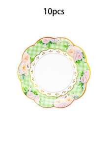 10pcs/20pcs50pcs/80pcs Green Floral Tea Party Supplies Floral Tea Cups With Handle Tea Paper Plates Disposable Flower Cups And Saucers Sets For Garden Birthday Bridal Wedding Afternoon Tea Party Supplies Decor - Multicolor - View 10