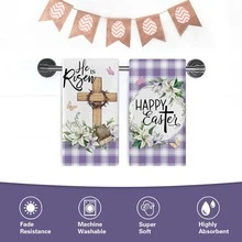 2条紫色格子百合花印花清洁布，可作洗碗巾、茶巾、餐垫 - 柔软、吸水性强、可重复使用的家用清洁抹布 - 彩色 - 查看 4