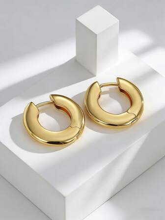 Charm-In Damen Ohrringe mit goldfarbenen, glatten, dicken Creolen - minimalistisches Design für den täglichen Gebrauch/Bürooutfits, elegantes Geschenk für sie (Geburtstag/Weihnachten)