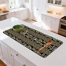 1/10pcs Bohemian Style Dish Drying Mat, Coffee Machine Mat. Gold Vintage Pattern, Symmetrical Scroll Motif And Geometric Wavy Lines, Accented With Silver Details, Creating A Luxurious And Elegant Visual Effect. This Quick-Drying, Highly Absorbent And Easy-To-Clean Accessory Is Suitable For Kitchen Countertops And Coffee Shops, With Non-Slip Rubber Backing To Effectively Protect The Kitchen Surface. An Essential Home Decor Item. - Multicolor - View 8