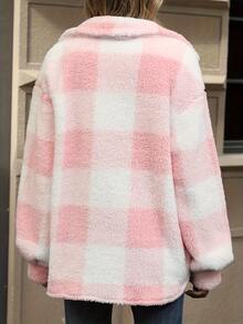 Women's Fleece-Lined Polar Fleece Winter Coat - Loose Fit With Green&Black Plaid Pattern, High Elasticity Design,  Comfortable, Durable Outerwear For Autumn&Winter  Define Jacket  Sports Jacket  Ski Clothes Women  Zip Up Jackets  Fitted Jacket  Winter Coat For Women  Abrigos De Invierno Para Mujer  Women's Winter Clothing Of Women's Winter Clothing Women's Winter Fashion Women's Winter Promotion Of Women's Winter Clothing  Christmas  Halloween Christmas Gift - 粉色升級款 - 查看 3