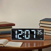 Reloj despertador digital LED multifuncional, reloj despertador digital LED alimentado por USB, reloj electrónico con alimentación por batería, muestra la hora, la fecha, la temperatura, formato de 12/24 horas, decoración del hogar, decoración del dormitorio (baterías no incluidas), decoración del hogar, decoración de la habitación, regalo para fiestas, regalo de cumpleaños, regalo de graduación - Carcasa blanca, pantalla blanca - Ver 2