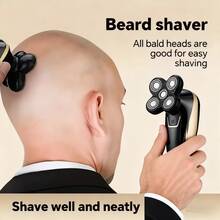 Afeitadora eléctrica inalámbrica recargable por USB, resistente al agua, para hombres, con kit de recorte y arreglo de barba - Negro - Ver 2