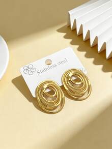 Women's Gold Geometric Earrings, Women/Girls Thick Gold Earrings, Gold-Plated Water Drop Earrings, Swirl Line Spiral Earrings, Thick Gold Metal Earrings, Wedding Earrings, Gold-Plated Stainless Steel Square Water Drop Earrings - Multicolor - View 4