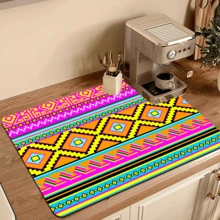 1/10pcs Bohemian Style Dish Drying Mat, Dish Drying Rack, Coffee Machine Mat. This Mat Features A Vibrant Geometric Pattern Including Diamonds, Triangles, And Colorful Stripes, Exuding A Charming Appeal. Suitable For Kitchen Countertops And Coffee Shops, Quick-Drying, Absorbent, And Easy To Clean. The Rubber Bottom Provides Anti-Slip Protection, Making It A Must-Have For Any Home Decor. - Multicolor - View 2
