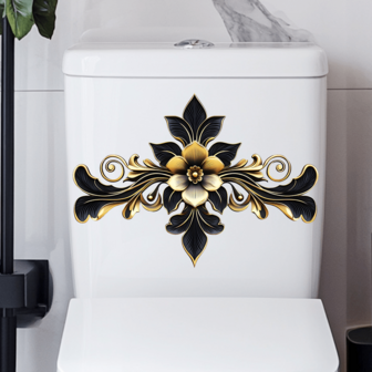 1pc 3D Golden Flower Toilet Seat Sticker, Self-Adhesive Removable Waterproof Butterfly Flower Toilet Decal, Bathroom Wall Sticker, Floral Pattern, Suitable For Toilet Seat, Room, Home, Wall, Bathroom, Kitchen, Living Room, Bedroom Decoration