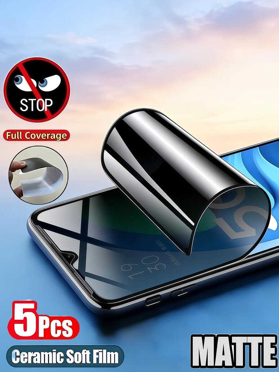 防震防窥手机膜 5片装 磨砂防窥陶瓷软膜屏幕保护膜[非玻璃材质] 兼容三星 Galaxy S25 S24/ 17 16/华为/荣耀/小米/Poco/Note 15 全覆盖防窥保护 防刮花，无气泡 全胶，防刮花，隐私保护，易于安装，防气泡 春季礼物 周年纪念