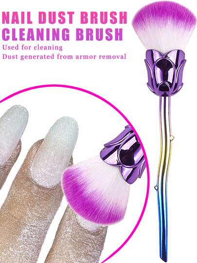 1Pc Nail Art Dust Brush Pink Rose-Shaped Design Cleaner Brush For Nails Makeup, Powder, Blush, Cleaning And Trimming Multi-Functional Rose Flower Nail Brush - Nail Dust Cleaner, Powder, Blush, Makeup Brush For Travel