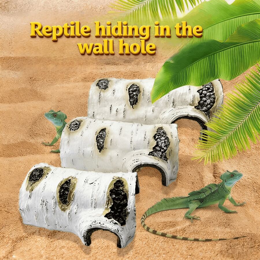 1个树脂爬行动物躲藏洞穴，多入口玻璃缸装饰，适用于壁虎、蜥蜴、蛇，有助于蜕皮 - 彩色 - 查看 1