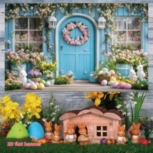 1 pièce Bannière de fond plat 2D pour Pâques, toile de fond florale murale bleue pour photographie, bannière de fête, convient pour la célébration de Pâques, la maison, le jardin, les événements en studio et en extérieur, la décoration d'intérieur, la décoration de pièce - Multicolore - Voir 5