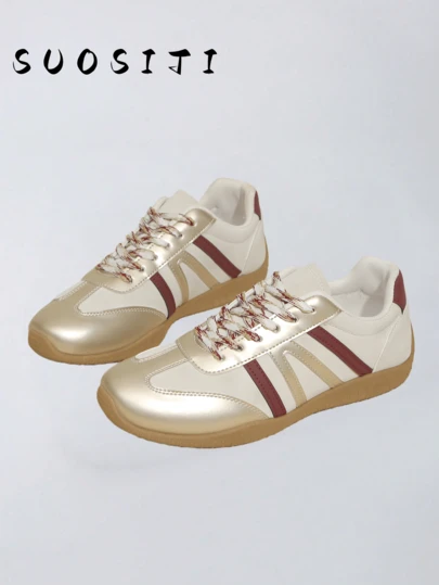 New Women Shiny Leather Flat Lightweight Comfortable Sports Outdoor Running Sneakers