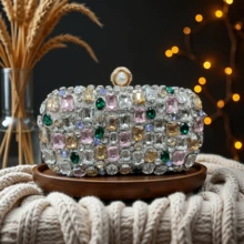 Modische, Bunte Clutch-Tasche mit Kristallbesatz, funkelnde Party-Handtasche für Abendkleider - Silber - Übersicht 5