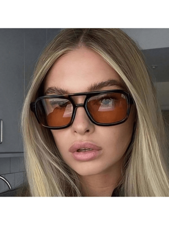 1 Pair Retro Square Double Bridge Aviator Fashion Glasses For Women, 70s Fashion, Suitable For Everyday Use