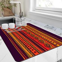 1/10件装波西米亚风沥水垫，可作沥水架、咖啡机垫使用。这款沥水垫采用红、橙、紫三色交织的几何菱形和三角形图案，点缀以波点和线条装饰，散发迷人魅力。适用于厨房台面和咖啡吧台，速干、吸水性强且易于清洁。橡胶底面提供防滑保护，使其成为家居装饰的必备单品。 - 彩色 - 查看 2