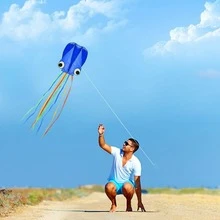 1套 大型章鱼风筝 长尾 美观易飞 沙滩风筝 成人好玩具（红+蓝） 部分颜色随机