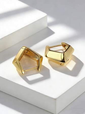 Charm-In Women's Gold-Plated Geometric Pyramid Hoop Earrings - Edgy Design For Street Style/Party Looks, Gift For Her (Anniversary/Birthday)