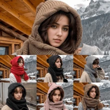 时尚休闲女士针织帽围巾套装，可爱毛球耳罩加厚针织帽，可水洗，适合秋冬季、情人节、户外活动，可作礼物